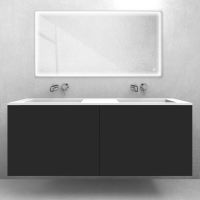 Oltens Lun-Set: Waschtischunterschrank 140 cm mit Waschtisch „Stila LavaForm“ in Mattschwarz/Mattweiß 68889300
