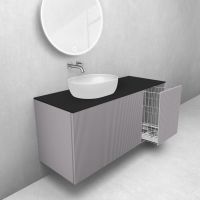 Oltens Lun Rila zestaw mebli łazienkowych 120 cm ryflowany z blatem i koszem cargo kaszmir/czarny mat 68891900