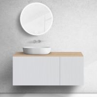 Oltens Lun Rila zestaw mebli łazienkowych 120 cm ryflowany z blatem biały mat/dąb 68896000