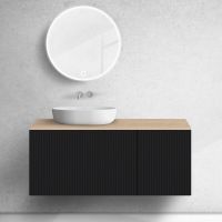 Oltens Lun Rila zestaw mebli łazienkowych 120 cm ryflowany z blatem czarny mat/dąb 68896300