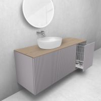 Oltens Lun Rila zestaw mebli łazienkowych 140 cm ryflowany z blatem i koszem cargo kaszmir/dąb 68899900