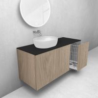 Oltens Lun zestaw mebli łazienkowych 120 cm z blatem i koszem cargo dąb/czarny mat 68915060