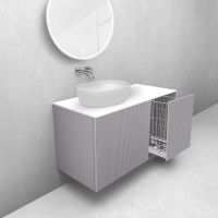 Oltens Lun Rila zestaw mebli łazienkowych 100 cm ryflowany z blatem i koszem cargo kaszmir/biały mat 68931900