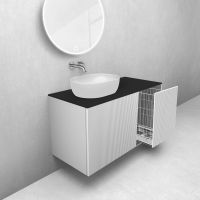 Oltens Lun Rila zestaw mebli łazienkowych 100 cm ryflowany z blatem i koszem cargo biały mat/czarny mat 68937000