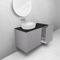 Oltens Lun Rila zestaw mebli łazienkowych 100 cm ryflowany z blatem i koszem cargo kaszmir/czarny mat 68937900