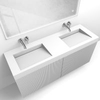 Zestaw Oltens Lun Rila szafka podumywalkowa 140 cm ryflowana z umywalką Stila LavaForm biały mat 68940000