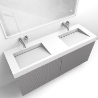 Zestaw Oltens Lun Rila szafka podumywalkowa 140 cm ryflowana z umywalką Stila LavaForm kaszmir/biały mat 68940900