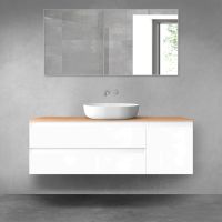 Oltens Vernal bathroom furniture set 140 cm with countertop, white gloss/oak 68263000