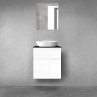 Oltens Vernal bathroom furniture set 60 cm with countertop, white gloss/matte black 68230000