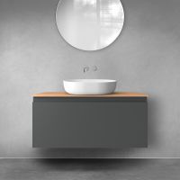 Oltens Vernal Waschbeckenunterschrank wandhängend 100 cm mit Waschbeckenplatte grafitfarben matt/Eiche 68113400