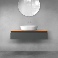 Oltens Vernal wall-mounted base unit 100 cm with countertop, matte graphite/oak 68109400