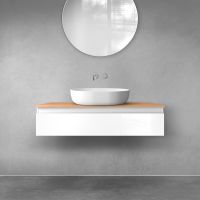 Oltens Vernal wall-mounted base unit 100 cm with countertop, white gloss/oak 68109000