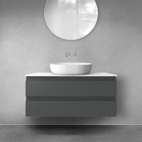 Oltens Vernal Waschbeckenunterschrank wandhängend 100 cm mit Waschbeckenplatte grafitfarben matt/weiß glänzend 68123400