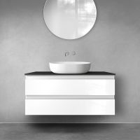 Oltens Vernal wall-mounted base unit 100 cm with countertop, white gloss/matte black 68120000