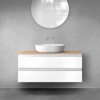 Oltens Vernal wall-mounted base unit 100 cm with countertop, white gloss/oak 68126000