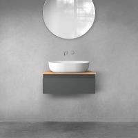 Oltens Vernal wall-mounted base unit 60 cm with countertop, matte graphite/oak 68107400