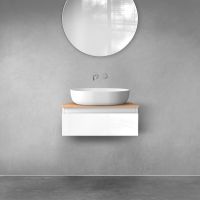 Oltens Vernal Waschbeckenunterschrank wandhängend 60 cm mit Waschbeckenplatte weiß glänzend/Eiche 68107000