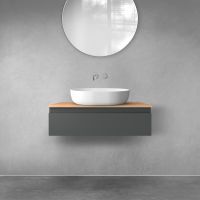Oltens Vernal wall-mounted base unit 80 cm with countertop, matte graphite/oak 68108400