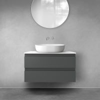 Oltens Vernal Waschbeckenunterschrank wandhängend 80 cm mit Waschbeckenplatte grafitfarben matt/weiß glänzend 68122400
