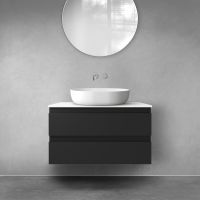 Oltens Vernal wall-mounted base unit 80 cm with countertop, matte black/white gloss 68122300