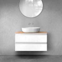 Oltens Vernal wall-mounted base unit 80 cm with countertop, white gloss/oak 68125000