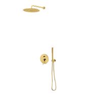 Set of Oltens Molle flush-mounted mixer tap with 30 cm Vindel rainfall shower head, the shower set included, brushed gold 36600810