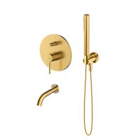 Oltens Molle flush-mounted mixer tap with the bath spout, Ume shower set included, brushed gold 36602810