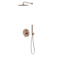 Zestaw Oltens Molle bateria wannowo-prysznicowa podtynkowa z deszczownicą 30 cm Vindel i kompletem prysznicowym Ume miedż szczotkowana 36600610
