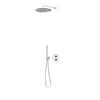 Oltens Katla flush-mounted mixer tap with thermostatic mixing valve, 30 cm Sondera rainfall shower head and Ume shower set, chrome finish 36608100