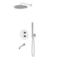 Oltens Katla flush-mounted thermostatic mixer tap with 30 cm Sondera rainfall shower head and Ume shower set, chrome finish 36611100