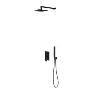 Oltens Gota flush-mounted mixer tap with 22 cm Atran rainfall shower head and Sog shower set, matte black finish 36616300