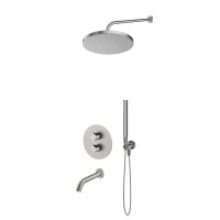 Oltens Katla-Set: Thermostat-Unterputzarmatur mit Molle-Wannenauslauf, 25 cm Pluva-Regendusche und Ume-Handbrause, Nickel 36641910