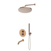 Oltens Katla-Set: Thermostat-Unterputzarmatur mit Molle-Wannenauslauf, 30 cm Alvo-Regendusche und Ume-Handbrause, gebürstetes Kupfer, 36642610
