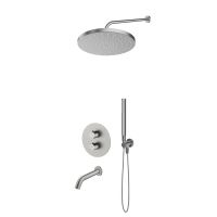 Oltens Katla Set: Thermostat-Unterputzarmatur mit Molle-Wannenauslauf mit 30 cm Alvo-Regendusche und Ume-Handbrause, Nickel 36642910