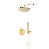 Oltens Katla Set: Thermostat-Unterputzarmatur mit 25 cm Pluva-Regenduschkopf und Ume-Handbrause, goldglänzend 36647800