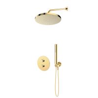 Oltens Katla Set: Thermostat-Unterputzarmatur mit 30 cm Alvo-Regendusche und Ume-Handbrause, goldglänzend, 36648800