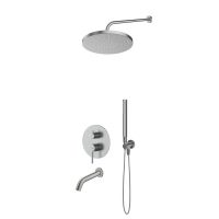 Oltens Molle-Set: Unterputzarmatur mit Wannenauslauf, 25 cm Pluva-Regendusche und Ume-Handbrause, Nickel 36652910