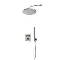 Zestaw Oltens Onega (S) bateria wannowo-prysznicowa podtynkowa termostatyczna z deszczownicą 25 cm Pluva i kompletem prysznicowym Ume nikiel 36657910