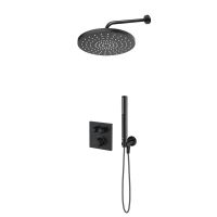Zestaw Oltens Onega (S) bateria wannowo-prysznicowa podtynkowa termostatyczna z deszczownicą 30 cm Alvo i kompletem prysznicowym Ume czarny mat 36658300