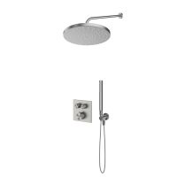 Zestaw Oltens Onega (S) bateria wannowo-prysznicowa podtynkowa termostatyczna z deszczownicą 30 cm Alvo i kompletem prysznicowym Ume nikiel 36658910