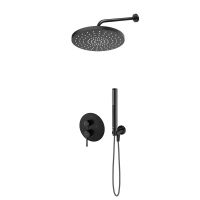 Zestaw Oltens Rann bateria wannowo-prysznicowa podtynkowa z deszczownicą 30 cm Alvo i kompletem prysznicowym Ume czarny mat 36660300