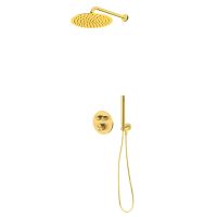 Zestaw Oltens Onega bateria wannowo prysznicowa podtynkowa z deszczownicą 30 cm Vindel  i kompletem prysznicowym Ume złoto szczotkowane 36617810