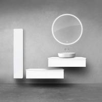 Oltens Vernal zestaw szafek podumywalkowych z blatem 2x100 cm i szafką boczną 35 cm biały połysk 68697000