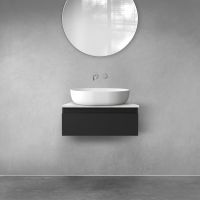 Oltens Vernal szafka 60 cm podumywalkowa wisząca z blatem Tera czarny mat/jasny marmur 68706300