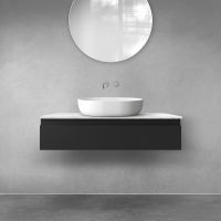 Zestaw Oltens Vernal szafka 100 cm podumywalkowa wisząca z blatem Tera czarny mat/jasny marmur 68708300