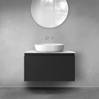 Zestaw Oltens Vernal szafka 80 cm podumywalkowa wisząca z blatem Tera czarny mat/jasny marmur 68711300