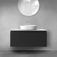 Zestaw Oltens Vernal szafka 100 cm podumywalkowa wisząca z blatem Tera czarny mat/jasny marmur 68712300