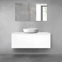 Oltens Vernal wall-mounted base unit 120 cm with Tera countertop, white gloss/light marble 68713000