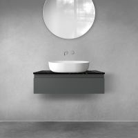 Zestaw Oltens Vernal szafka 80 cm podumywalkowa wisząca z blatem Tera grafit mat/czarny marmur 68715400