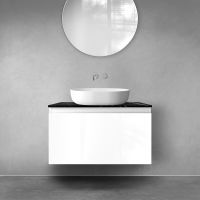 Oltens Vernal szafka 80 cm podumywalkowa wisząca z blatem Tera biały połysk/czarny marmur 68719000